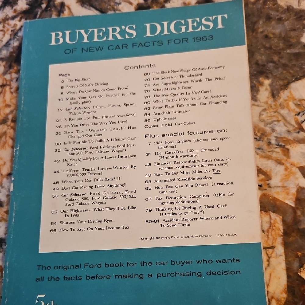 Vintage 1963 Ford Motor Company Buyer's Digest of New Car Facts.